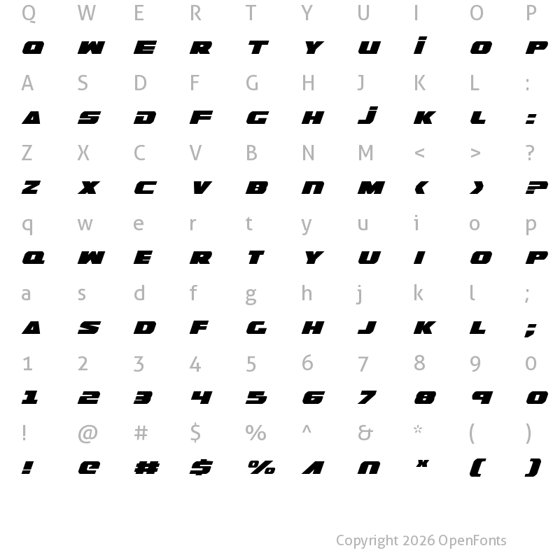 Character Map of Guardian Expanded Italic Expanded Italic
