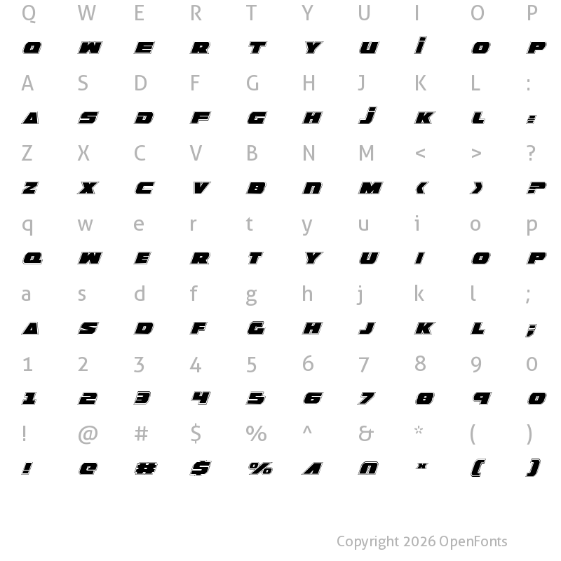 Character Map of Guardian Pro Italic Italic