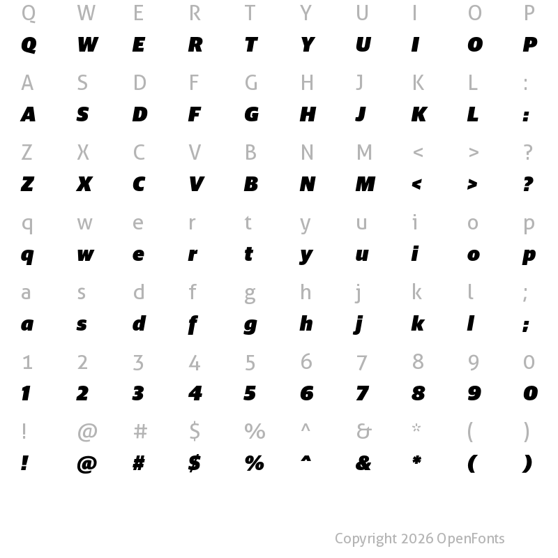 Character Map of Guardian Sans Ultra Italic