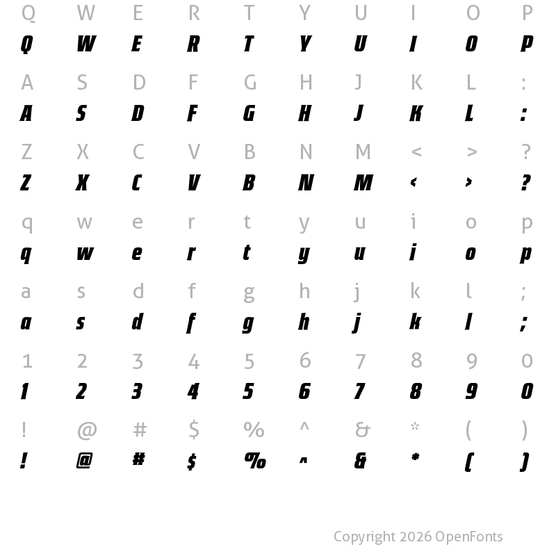 Character Map of Guildhall Condensed Italic