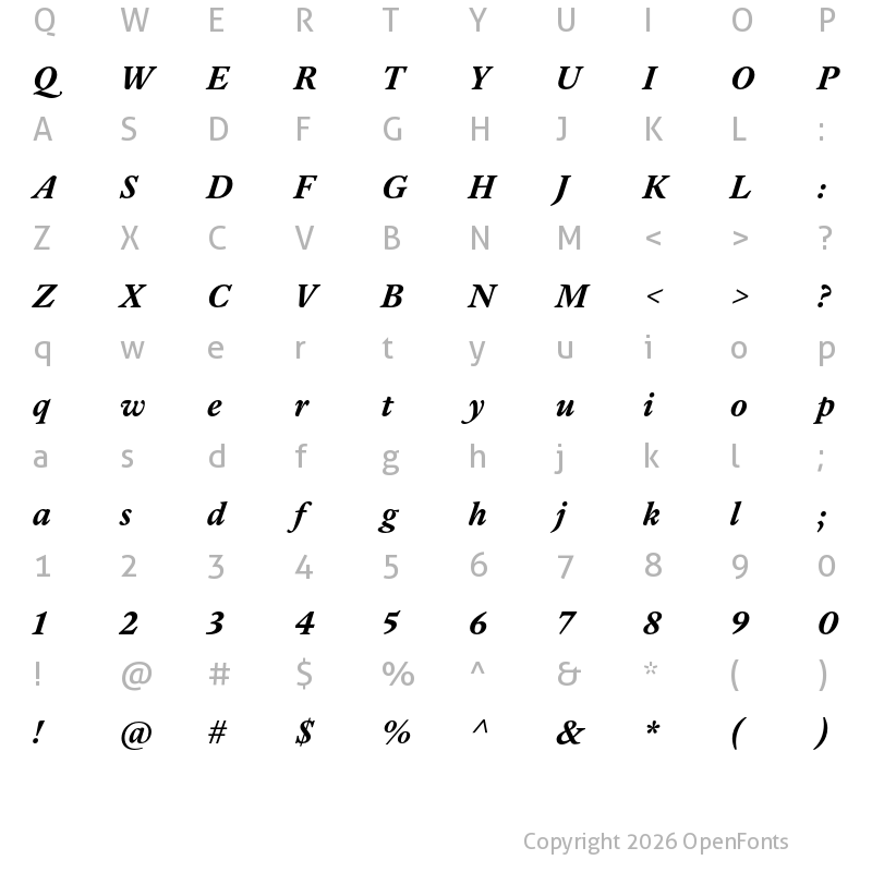 Character Map of Guyot Text SemiBold Italic