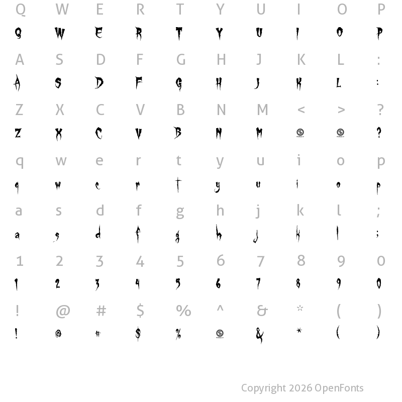 Character Map of Gypsy Curse Regular