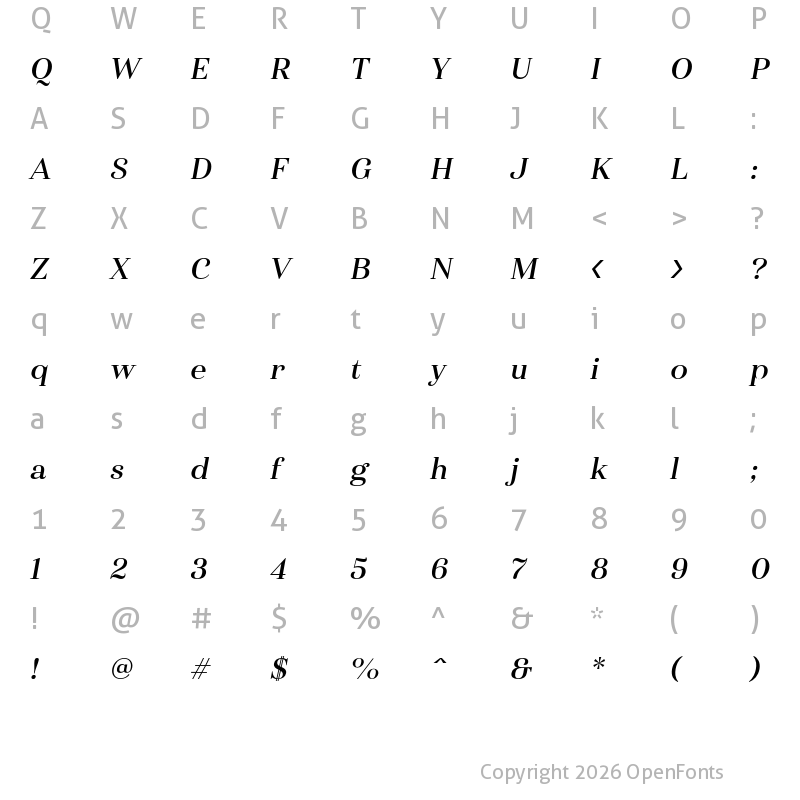 Character Map of Haboro Norm Medium Italic