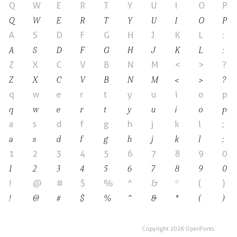Character Map of Haboro Serif Cond Light It