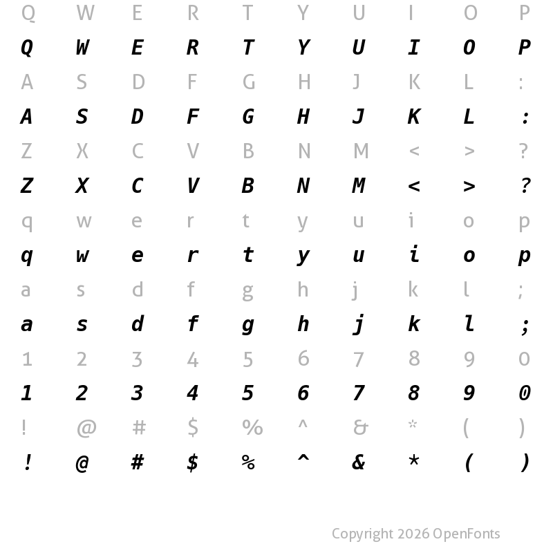 Character Map of Hack BoldOblique
