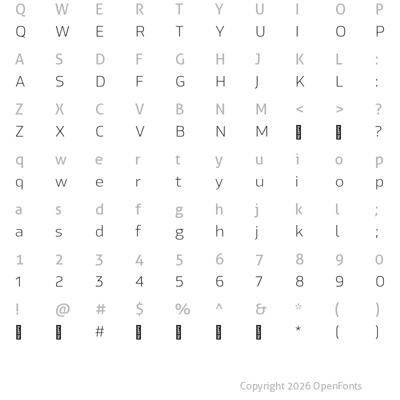 Character Map of Hackman Trial ExtraLight