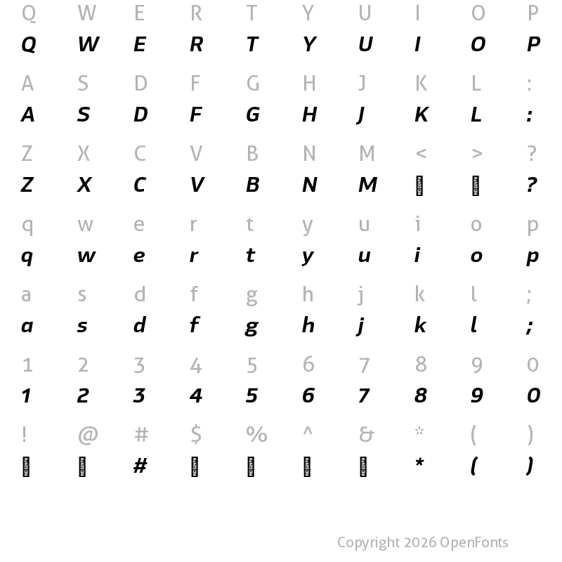 Character Map of Hackman Trial Medium Italic