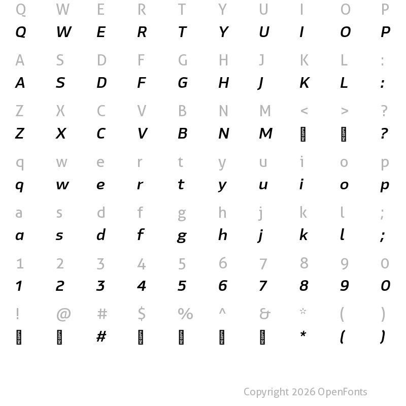 Character Map of Hackman Trial Regular Italic