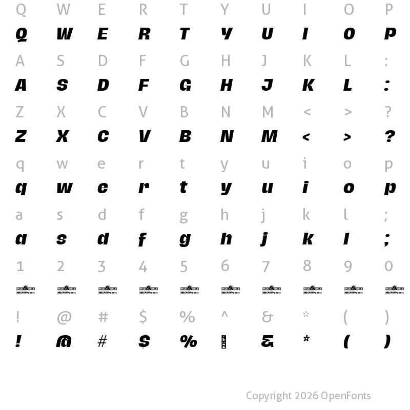 Character Map of Hagrid Text Trial Extrabold Italic