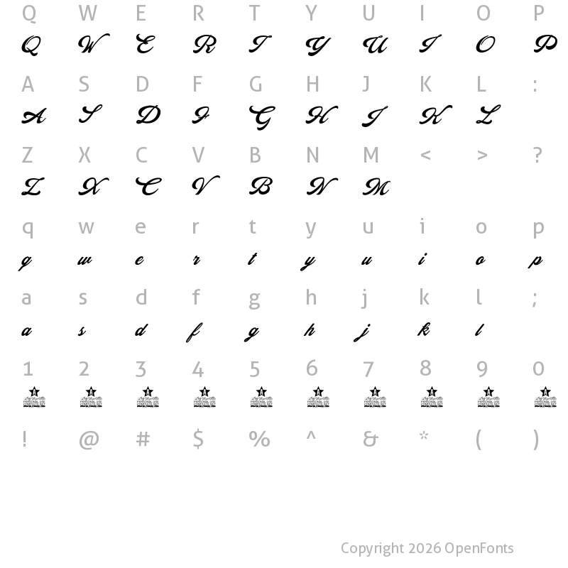 Character Map of HALCION PERSONAL USE Italic