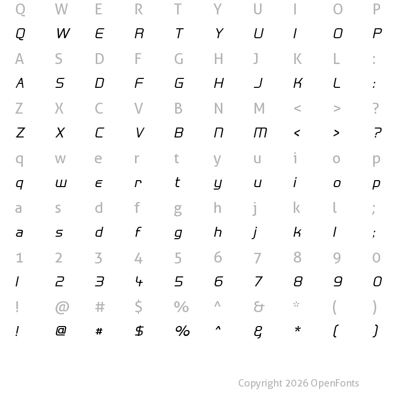 Character Map of Hall Fetica Italic Regular