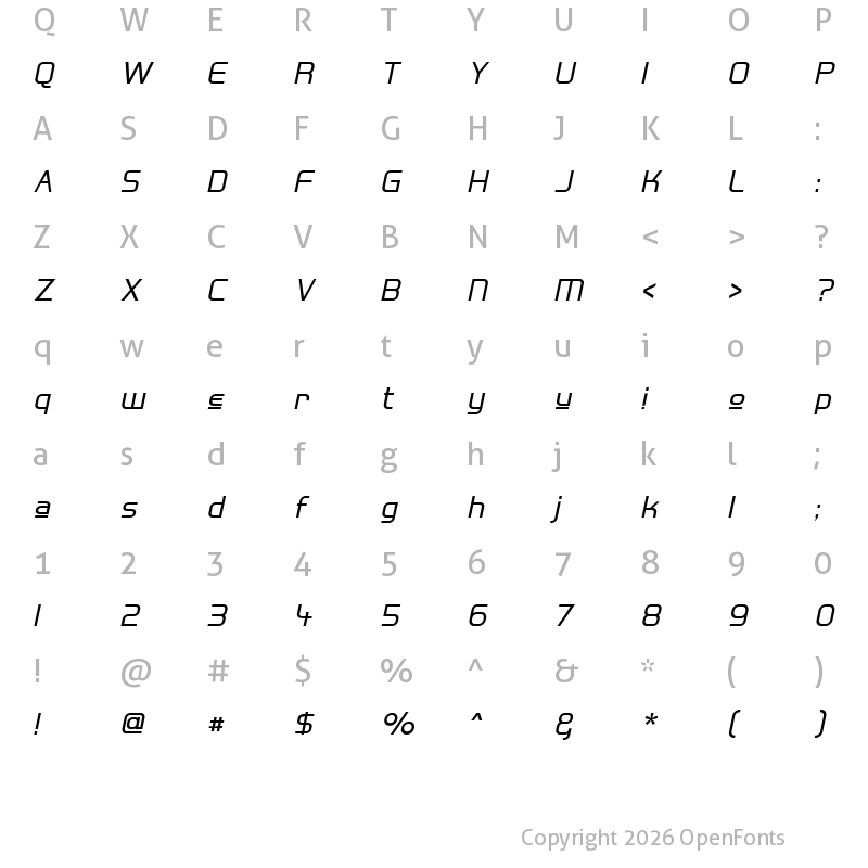 Character Map of Hall Fetica Upper Italic Regular