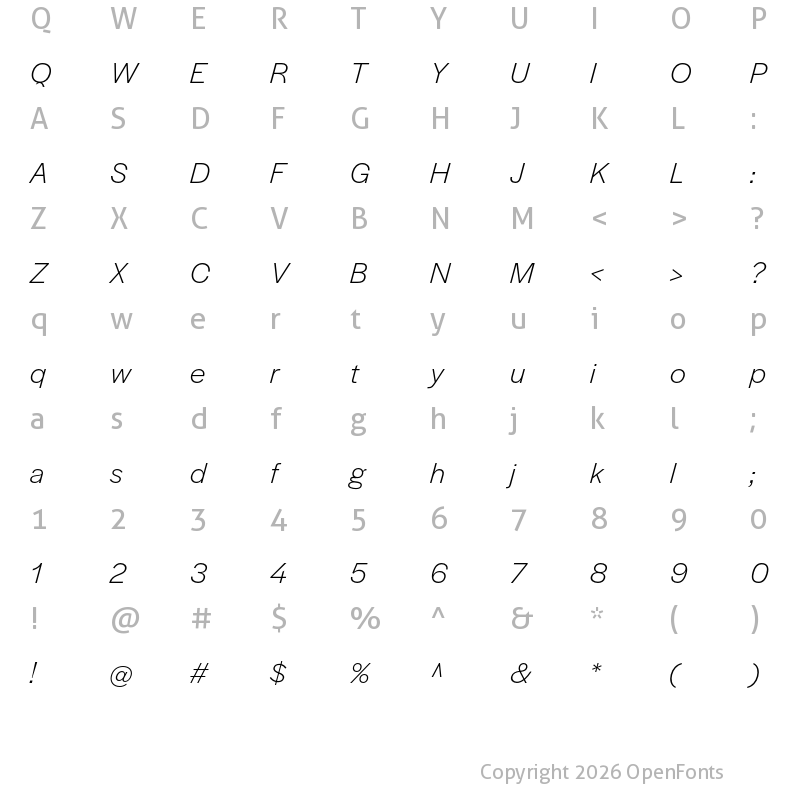Character Map of Halyard Display Light Italic