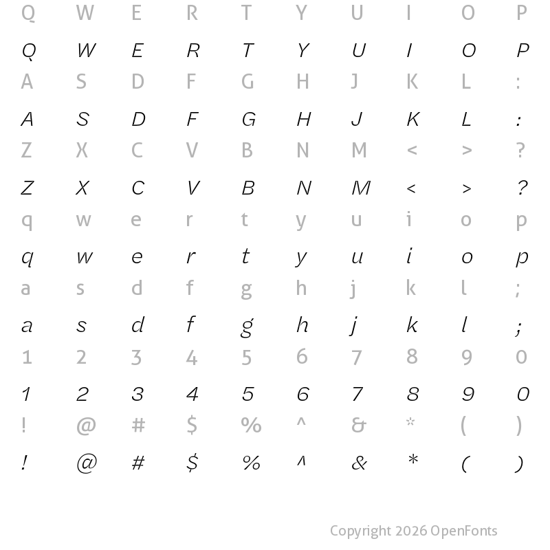 Character Map of Halyard Micro Light Italic