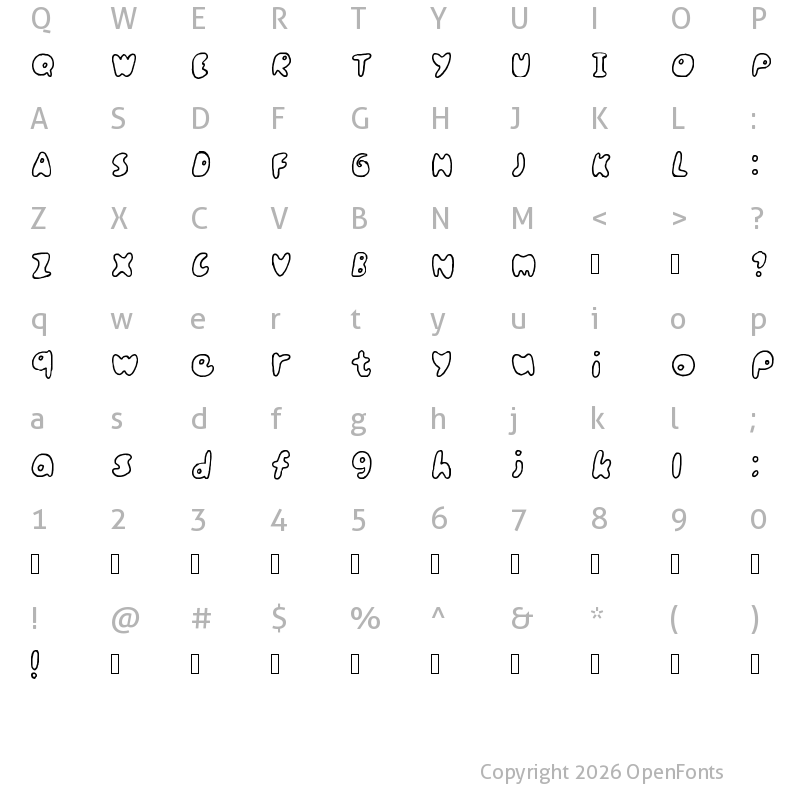 Character Map of Ham Is Cute Regular