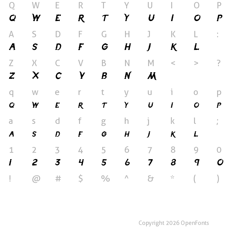 Character Map of Hammerhead Italic