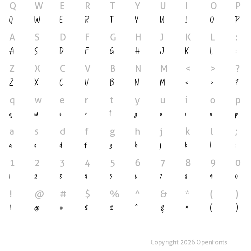Character Map of Hand Marker Regular