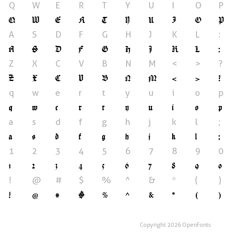 Character Map of Hand Textur Regular