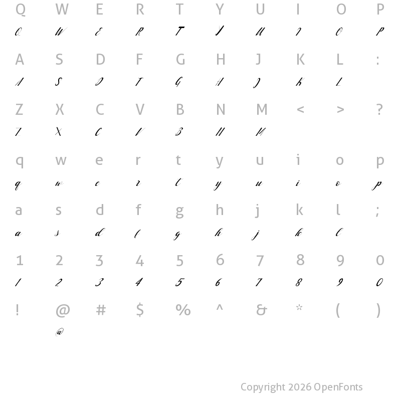 Character Map of handlove Regular