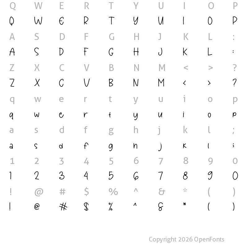 Character Map of Handmade Notes Regular