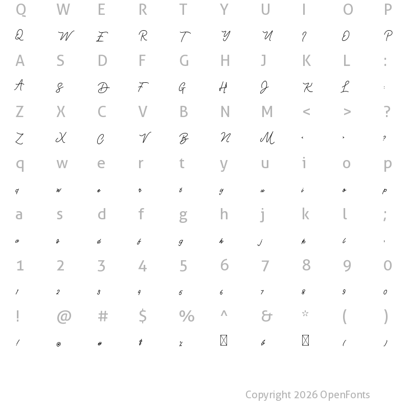 Character Map of Hanny Quin Regular