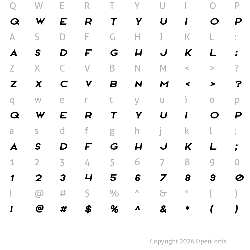 Character Map of Hanover Italic