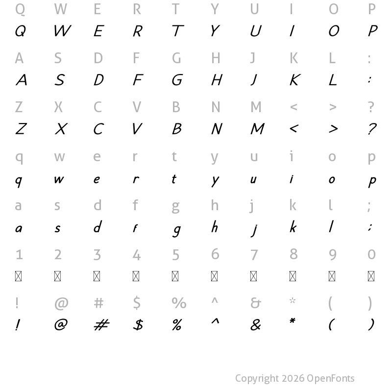 Character Map of Hansville Bold Italic