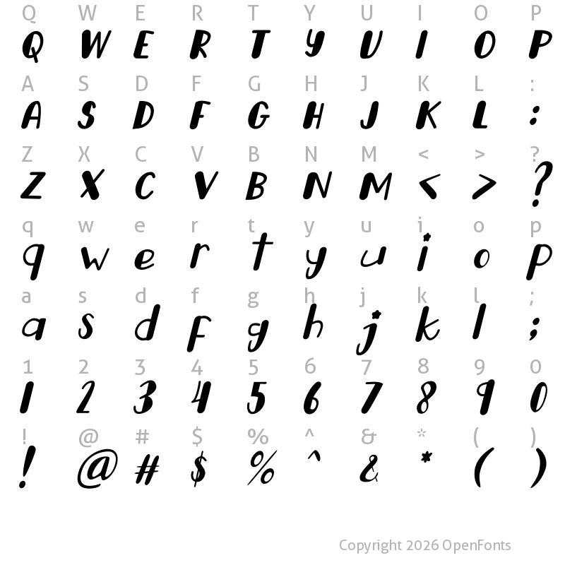 Character Map of Happy Dogy Italic