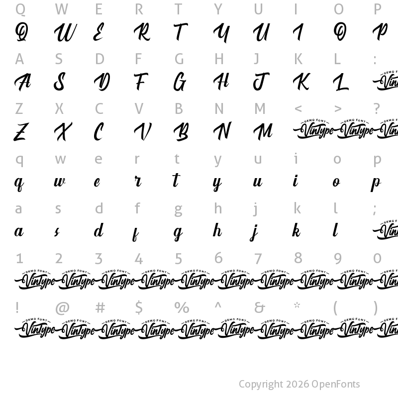Character Map of Hardball Demo Regular