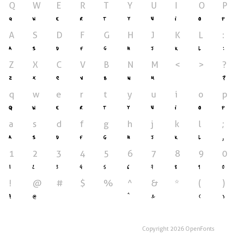 Character Map of hardcore_pen hardcore_pen