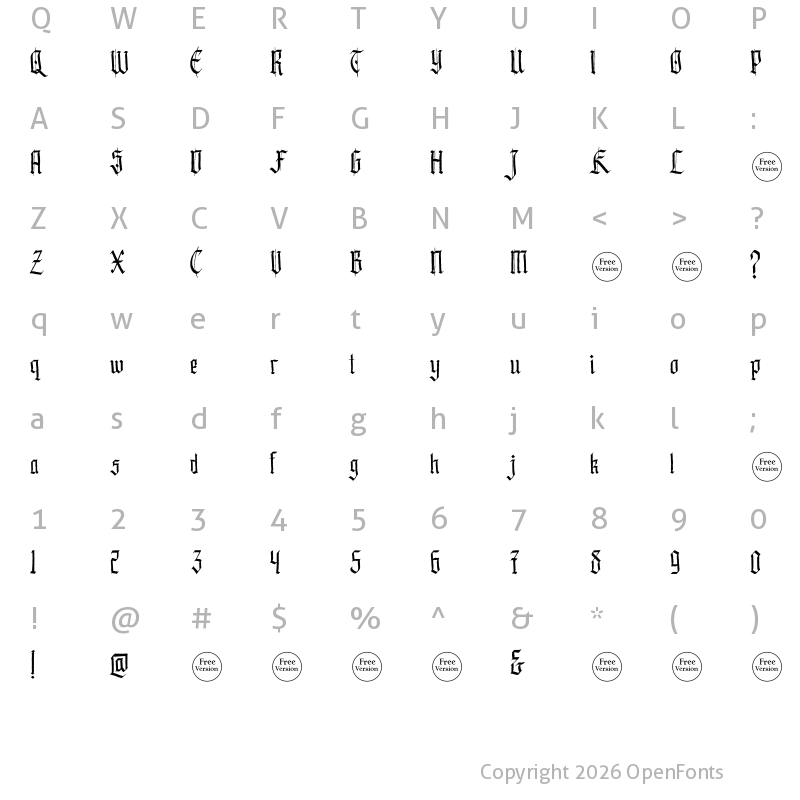 Character Map of Hardinge Free Trial Regular