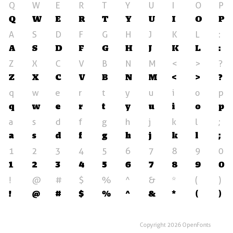 Character Map of Harrison Serif Pro Ultra