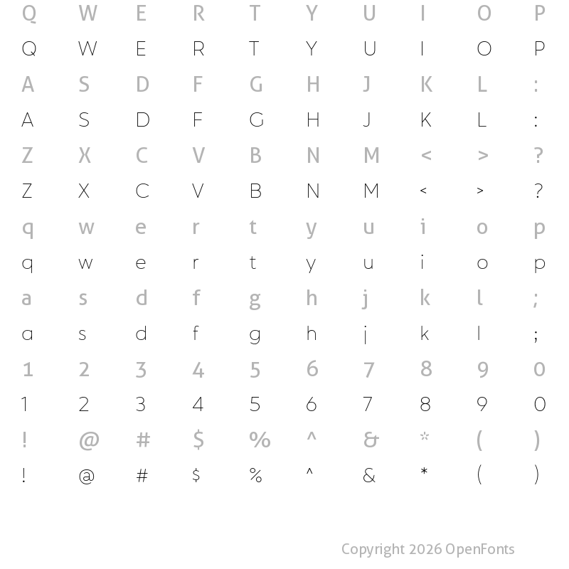 Character Map of Hartwell Alt Thin