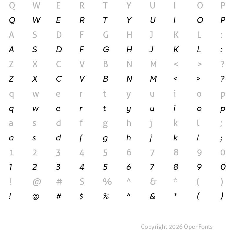 Character Map of Hartwell Medium Italic