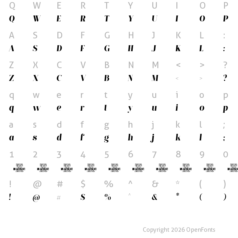 Character Map of Hastafi Italic PERSONAL USE ONLY Regular