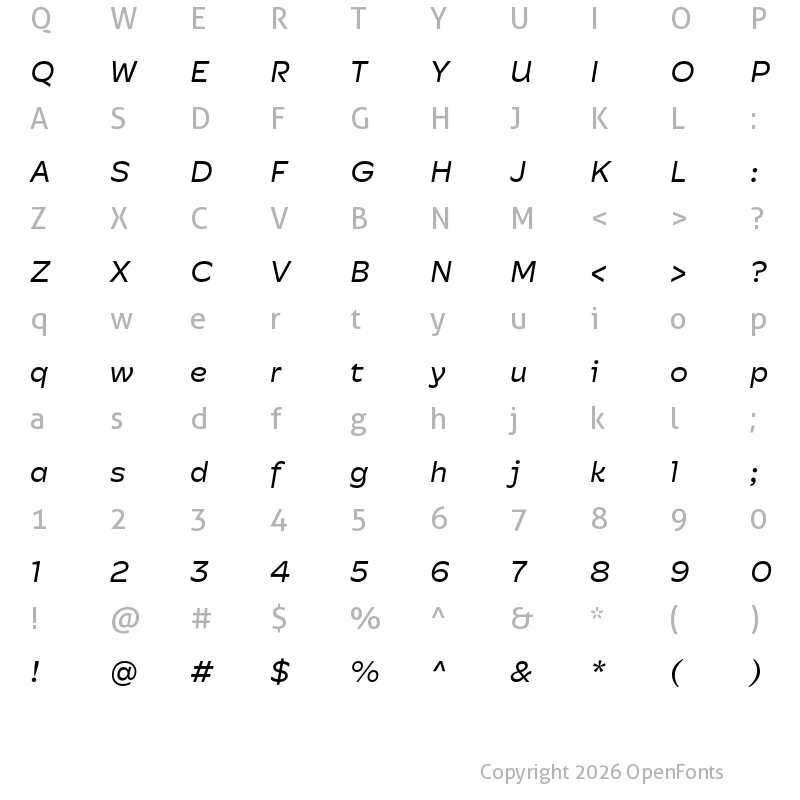 Character Map of Hatch Sans Italic