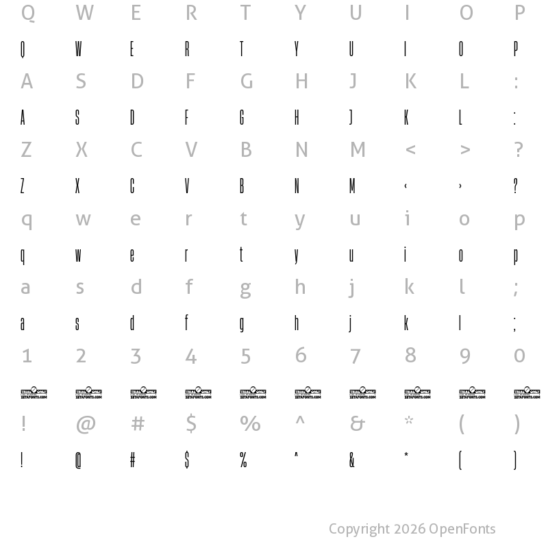 Character Map of Heading Now Trial 14 Regular