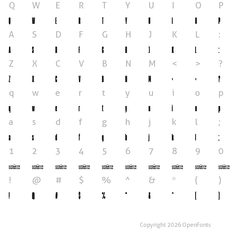 Character Map of Heading Now Trial 18 Heavy