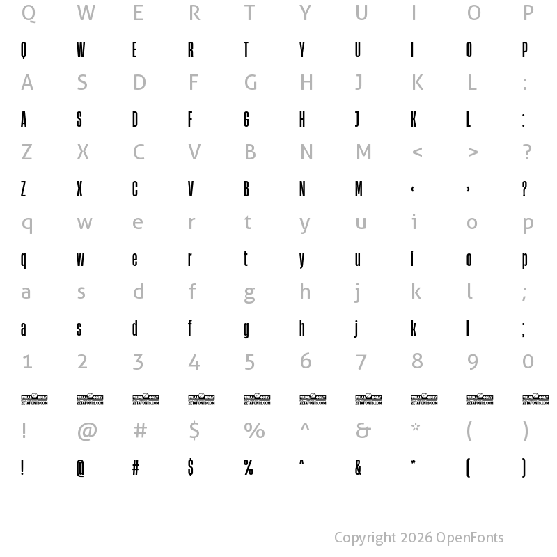 Character Map of Heading Now Trial 25 Medium