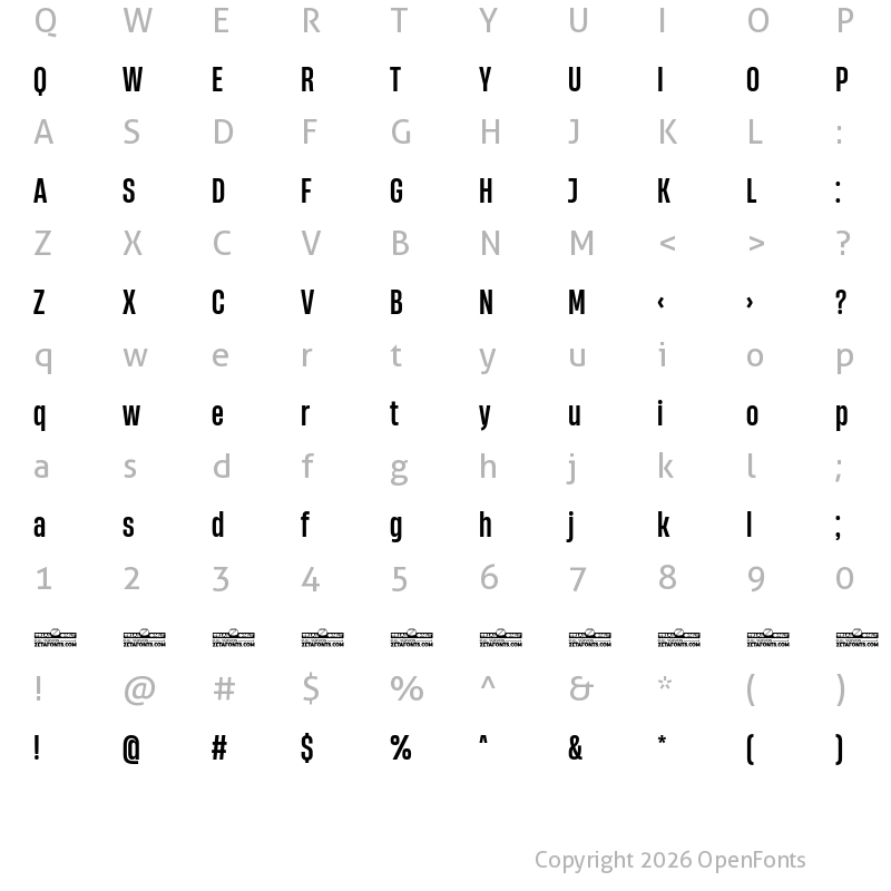 Character Map of Heading Now Trial 45 Medium
