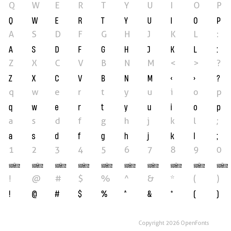 Character Map of Heading Now Trial 54 Regular