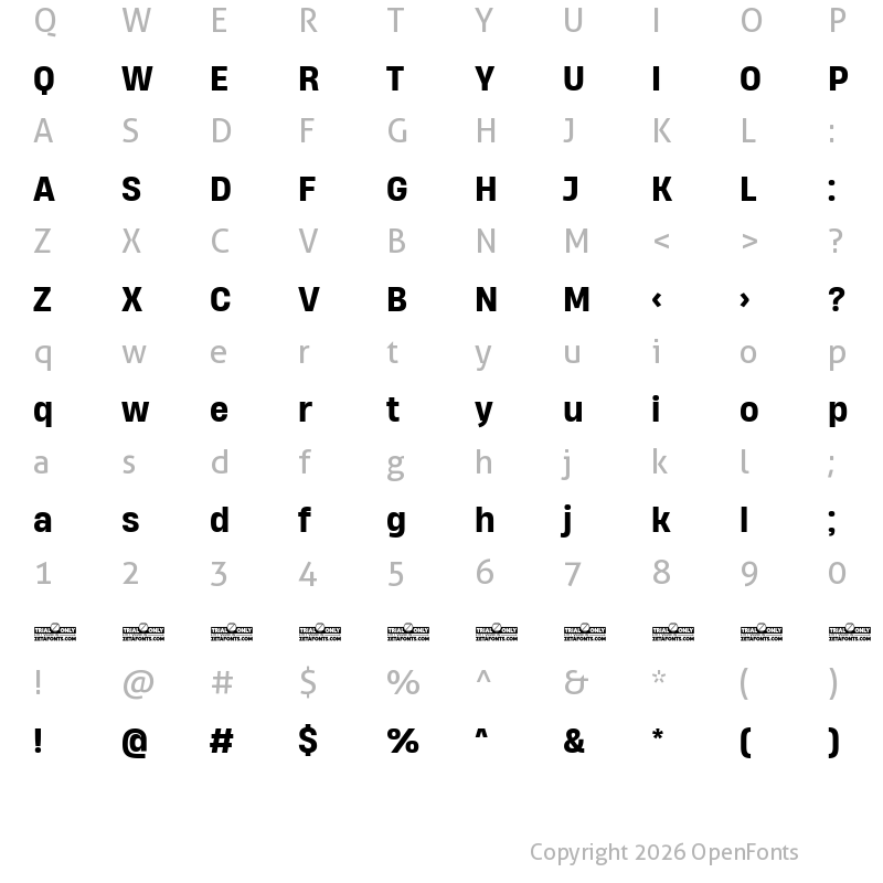 Character Map of Heading Now Trial 65 Medium