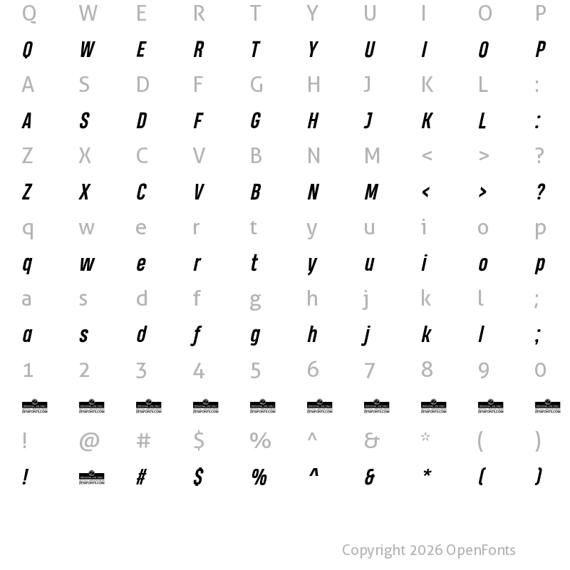 Character Map of Heading Pro Trial Bold Italic