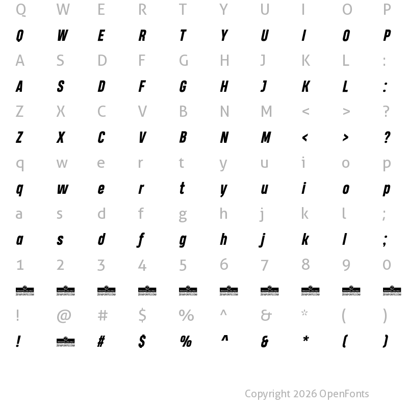 Character Map of Heading Pro Trial ExtraBold Italic