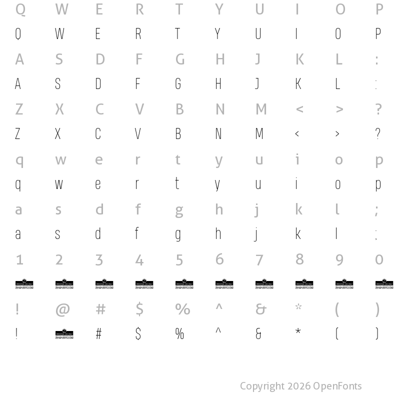 Character Map of Heading Pro Trial Thin