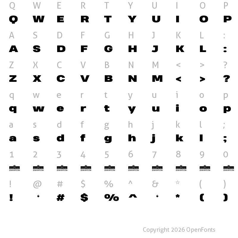 Character Map of Heading Pro Wide Trial Black