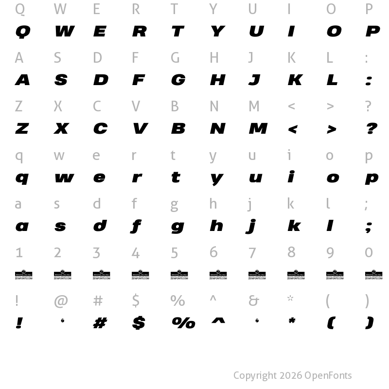 Character Map of Heading Pro Wide Trial Black Italic