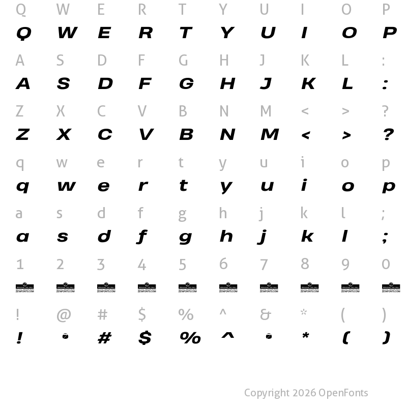 Character Map of Heading Pro Wide Trial ExtraBold Italic