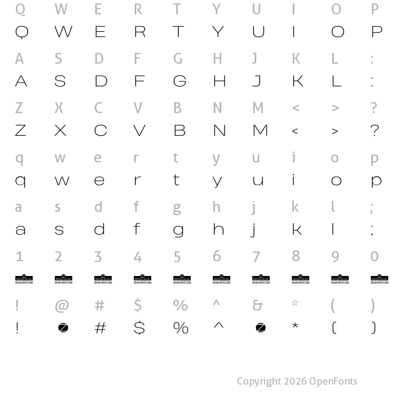 Character Map of Heading Pro Wide Trial ExtraLight