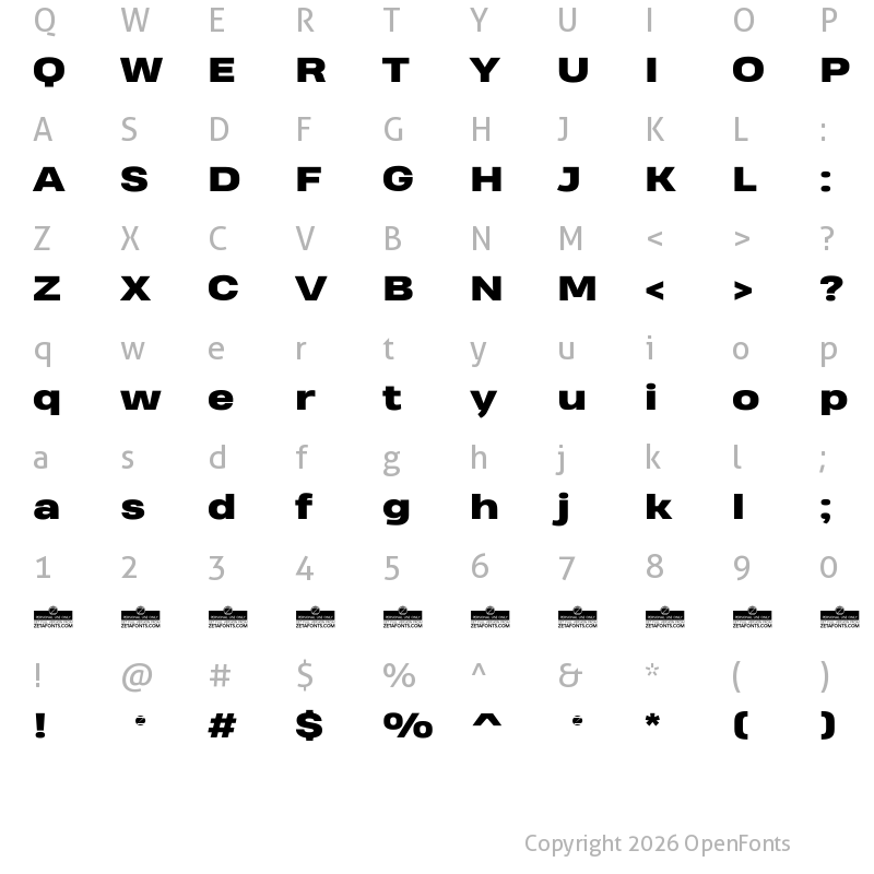 Character Map of Heading Pro Wide Trial Heavy